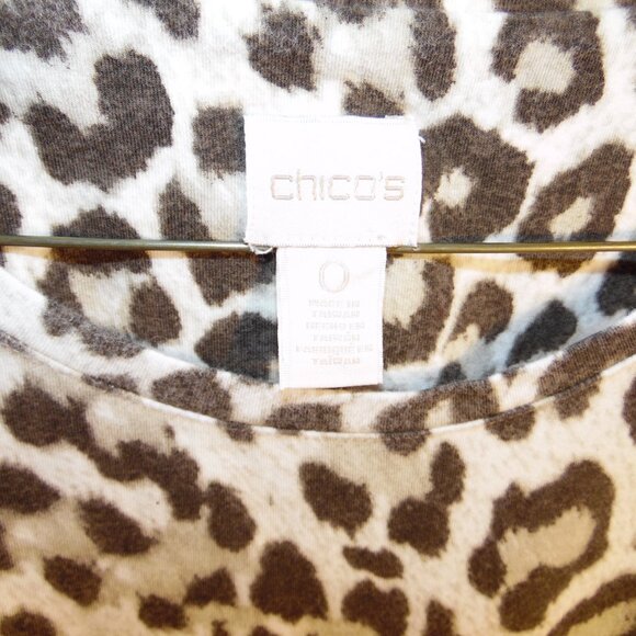 Chicos Blouse Womens Size 0 Cheetah Crew Neck 3/4 length Sleeves AnimalTop - Picture 6 of 6